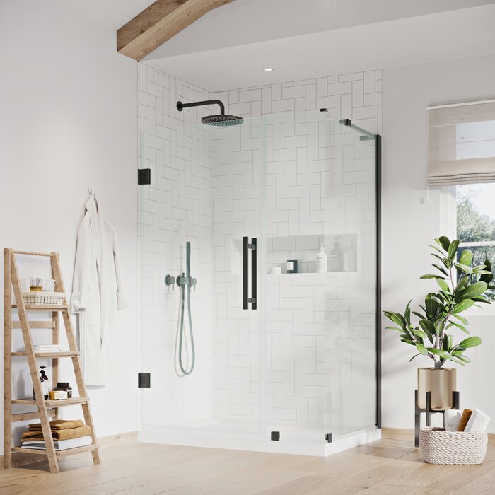 OVE Decors Endless TP01533D0 TampaPro, Corner Frameless Hinge Shower Door And Base, 40 In. W X